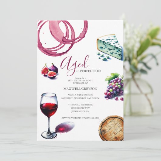 50e verjaardag uitnodigingen trendy wijn thema (Staand voorkant)