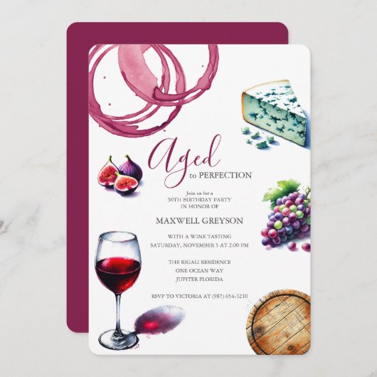 50e verjaardag uitnodigingen trendy wijn thema (Voorkant / Achterkant)