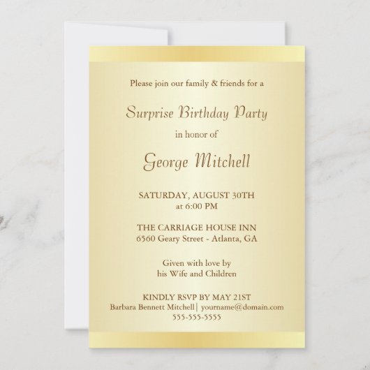 50e verjaardag Uitnodigingen van de Verrassingsdag (Achterkant)