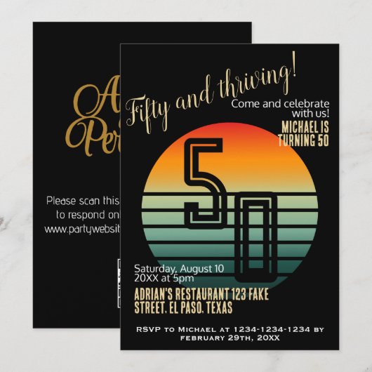 50e verjaardag uitnodigingen: Vijftig en bloeiende Kaart (Voorkant / Achterkant)