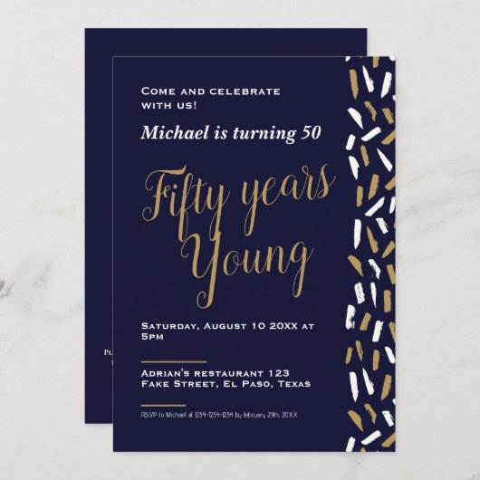 50e verjaardag uitnodigingen: Vijftig jaar jong, Q Kaart (Voorkant / Achterkant)