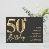 50E VERJAARDAG UITNODIGINGEN VOOR HEM - GOUDEN ELE (Staand voorkant)