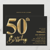 50E VERJAARDAG UITNODIGINGEN VOOR HEM - GOUDEN ELE (Voorkant / Achterkant)