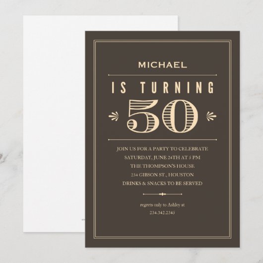 50e verjaardag Uitnodigingen voor mannen (Voorkant / Achterkant)