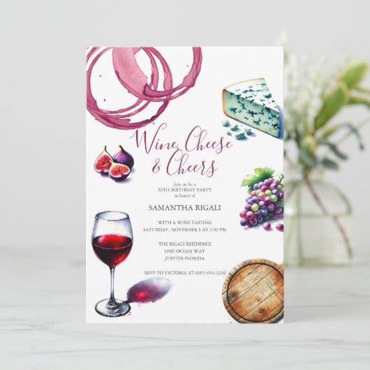 50e verjaardag uitnodigingen wijn thema (Staand voorkant)