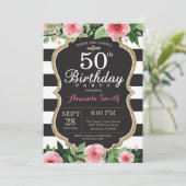 50e verjaardag Uitnodigingsvrouwen. Floral Gold Bl Kaart (Staand voorkant)