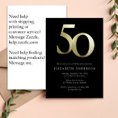 50e verjaardag van Black and Gold Foil Kaart