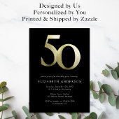 50e verjaardag van Black and Gold Foil Kaart