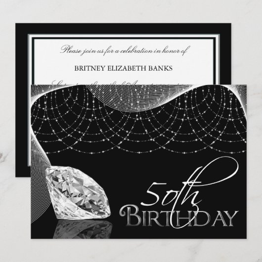 50e verjaardag van Black & White Diamond Kaart (Voorkant / Achterkant)