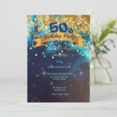 50e verjaardag van Blauwe Goudsparken Classy Invi Kaart (Staand voorkant)