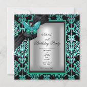 50e verjaardag van Blue Silver Damask Butterfly Kaart (Voorkant)