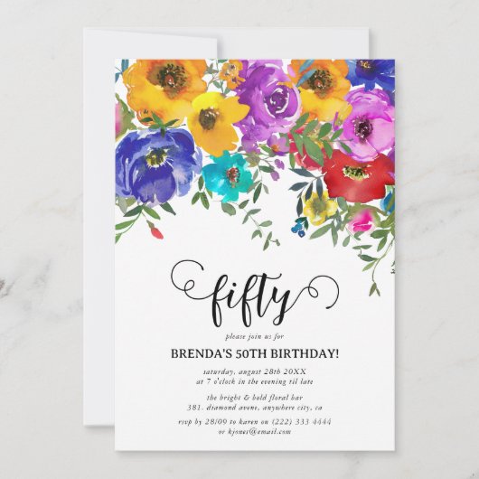 50e verjaardag van Bright en Vette Florals Kaart (Voorkant)