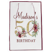 50e verjaardag van Burgundy Gold Floral gepersonal Medium Cadeauzakje (Voorkant)