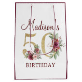 50e verjaardag van Burgundy Gold Floral gepersonal Medium Cadeauzakje (Achterkant)
