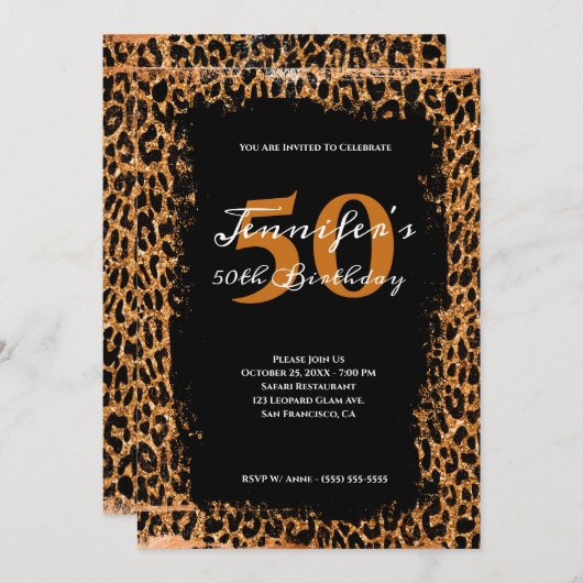 50e verjaardag van Copper and Black Glam Leopard S Kaart (Voorkant / Achterkant)