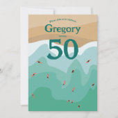 50e verjaardag van Custom Retro Surfing Ocean Kaart (Voorkant)