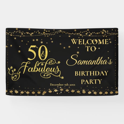 50e verjaardag van de 50e Fabulous Glitter Black Spandoek (Horizontaal)