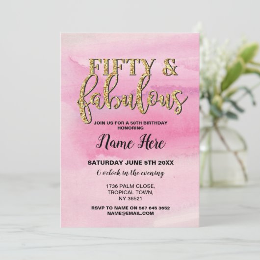 50e verjaardag van de 50e verjaardag van de roze u kaart (Staand voorkant)