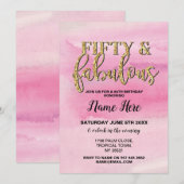 50e verjaardag van de 50e verjaardag van de roze u kaart (Voorkant / Achterkant)