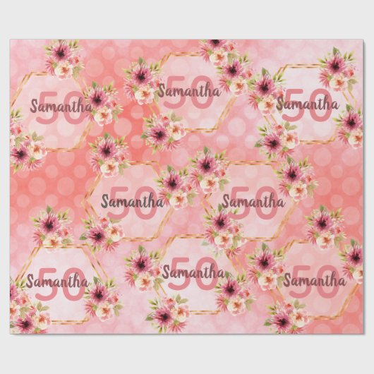 50e verjaardag van de bloem - roze bloemen naam cadeaupapier (Vlak)