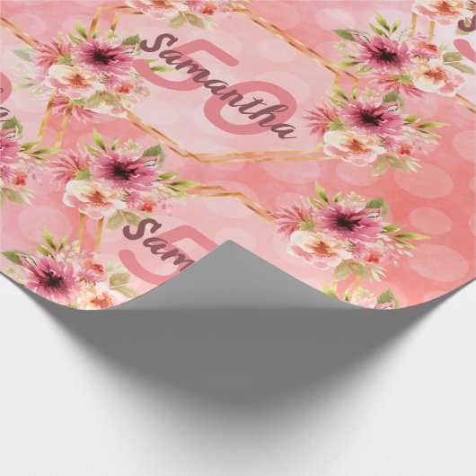 50e verjaardag van de bloem - roze bloemen naam cadeaupapier (Hoek)