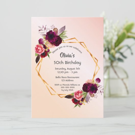 50e verjaardag van de bogundische bloemen roos gou kaart (Staand voorkant)