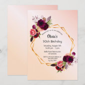 50e verjaardag van de bogundische bloemen roos gou kaart (Voorkant / Achterkant)