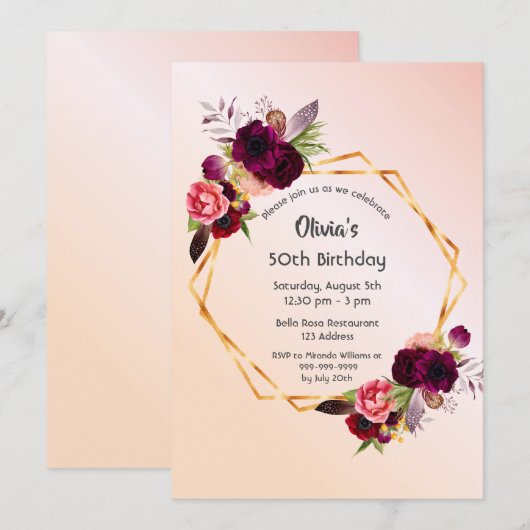 50e verjaardag van de bogundische bloemen roos gou kaart (Voorkant / Achterkant)