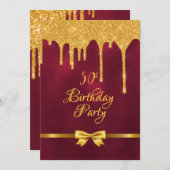 50e verjaardag van de bogundy gold boog drup kaart (Voorkant / Achterkant)