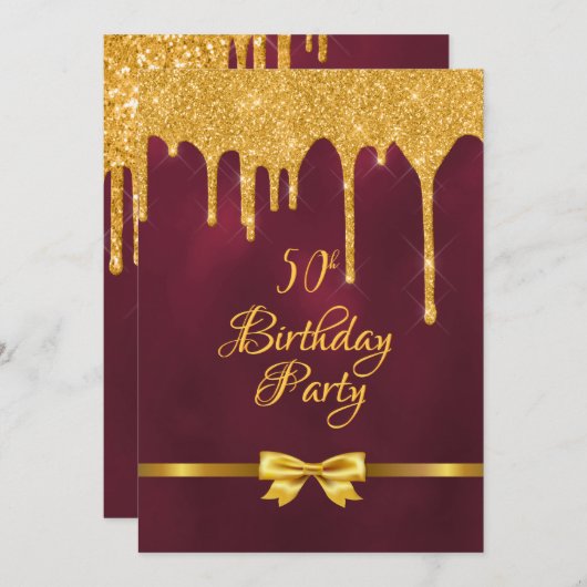 50e verjaardag van de bogundy gold boog drup kaart (Voorkant / Achterkant)