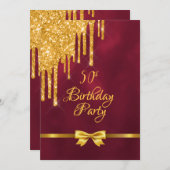 50e verjaardag van de bogundy gold boog drup kaart (Voorkant / Achterkant)