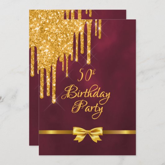 50e verjaardag van de bogundy gold boog drup kaart (Voorkant / Achterkant)