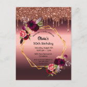 50e verjaardag van de burgundy florals glitter - u briefkaart (Voorkant)