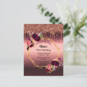 50e verjaardag van de burgundy florals glitter - u briefkaart (Staand voorkant)