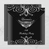 50e verjaardag van de Elegant Black Silver Art Dec Kaart (Voorkant / Achterkant)