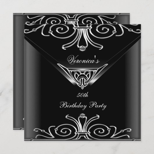 50e verjaardag van de Elegant Black Silver Art Dec Kaart (Voorkant / Achterkant)