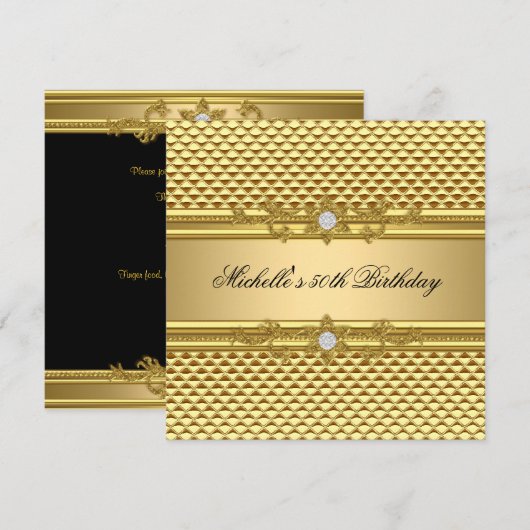 50e verjaardag van de Elegant Gold Diamond Jewel Kaart (Voorkant / Achterkant)