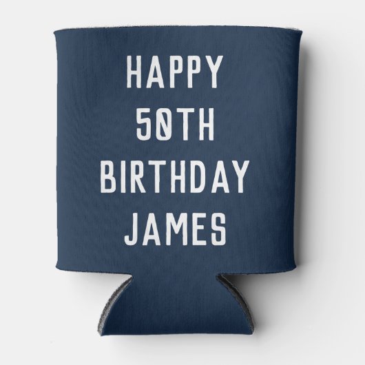 50e verjaardag van de Elegant Navy Blue Stylish Fa Blikjeskoeler (Voorkant)