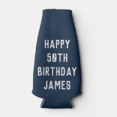 50e verjaardag van de Elegant Navy Blue Stylish Fa Flesjeskoeler (Voorkant)