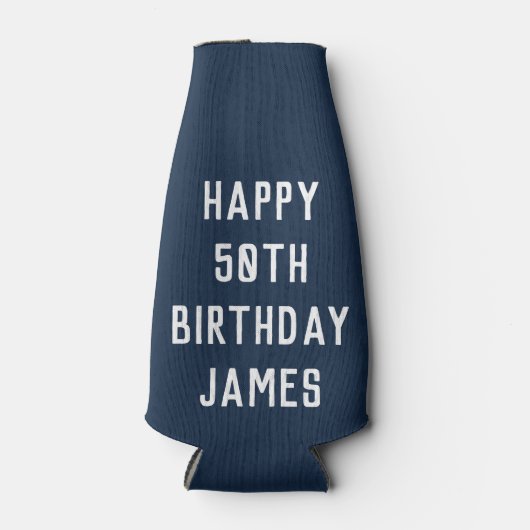 50e verjaardag van de Elegant Navy Blue Stylish Fa Flesjeskoeler (Voorkant)