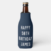 50e verjaardag van de Elegant Navy Blue Stylish Fa Flesjeskoeler (Fles Voorkant)