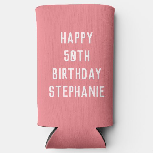 50e verjaardag van de elegante roze stijlvolle kle seltzer blikjeskoeler (Voorkant)