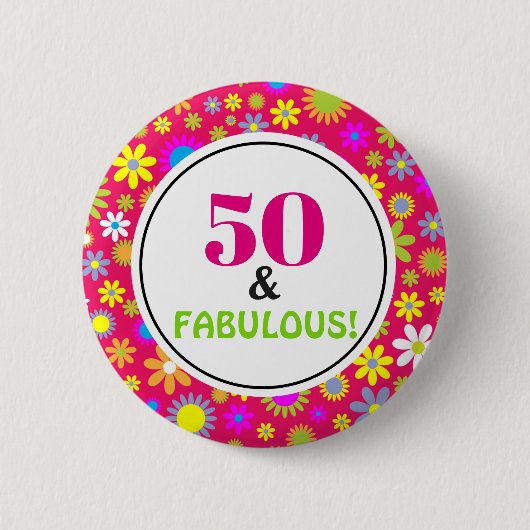 50e verjaardag van de Fabulous Pink  Floral Ronde Button 5,7 Cm (Voorkant)
