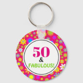 50e verjaardag van de Fabulous Pink Floral Sleutelhanger (Achterkant)