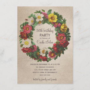 50e verjaardag van de  Floral Wreath voor vrouwen Kaart