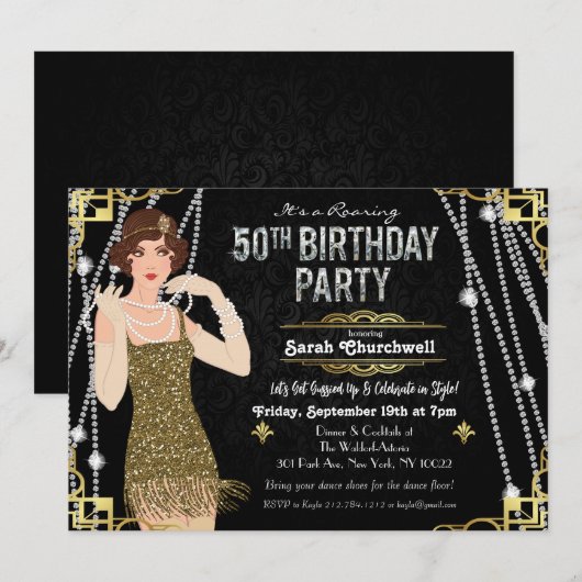 50e verjaardag van de Gatsby Flapper Girl Birthday Kaart (Voorkant / Achterkant)