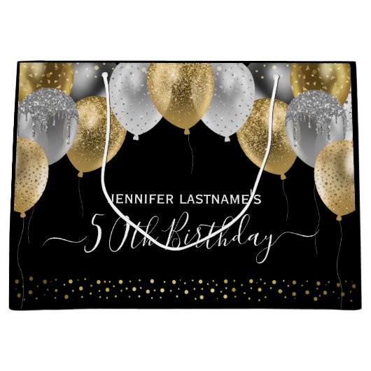 50e verjaardag van de Glitter-ballonnen Groot Cadeauzakje (Voorkant)