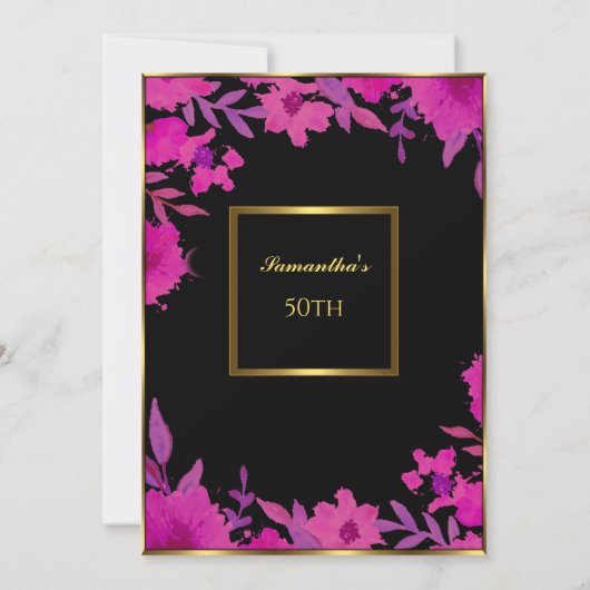 50e verjaardag van de goudroze bloem kaart (Achterkant)