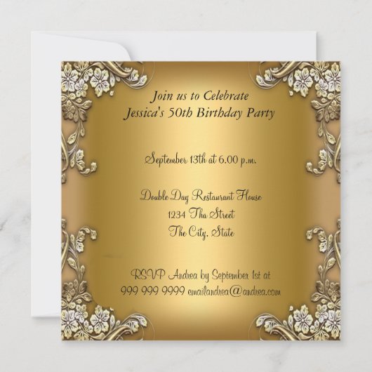50e verjaardag van de gouduitnodiging kaart (Achterkant)
