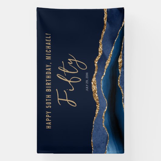 50e verjaardag van de legante marineblauw-goudblau spandoek (Verticaal)